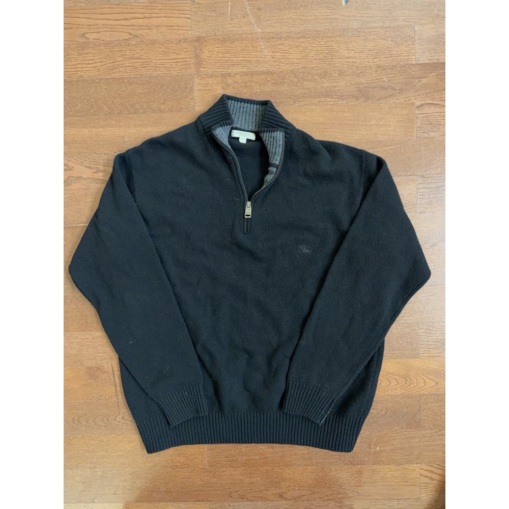 Burberry London Men M Black Quarter 1/4 Zip Pullover Casual Preppy Luxury Wool